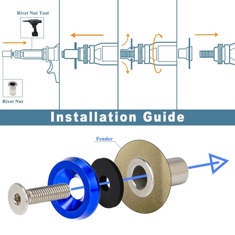 Rolling Gears M6 Blue Flat Anodized Aluminum Washer Bolt Kit, 32-Piece Hardware Kit for Widebody, Fender Flares, Bumpers, Mud Flaps and Engine Bay Dress-Up - Image 4